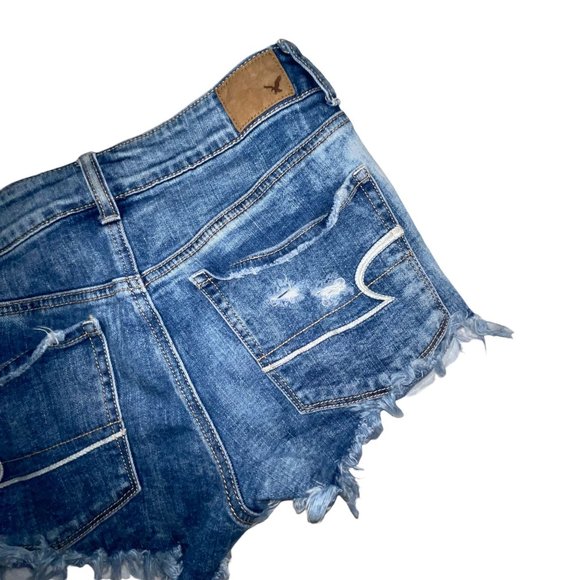 American Eagle AEO Distressed Stitched Hi-Rise Embroidered Shortie Shorts 6 - Picture 6 of 7